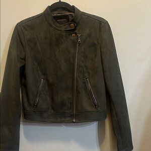 Banana Republic Faux Suede Olive Green Bomber Jacket, Size Small